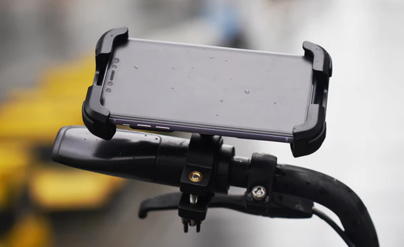 Back of 360 Adjustable Phone Holder Attached to Handlebars