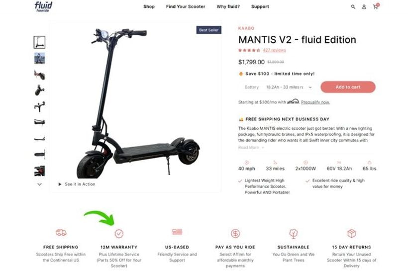 Electric Scooter Warranty Example