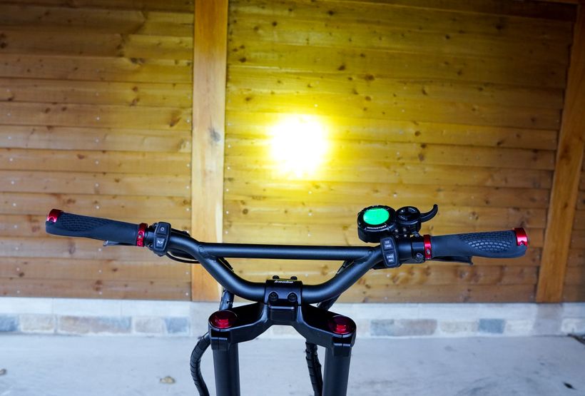 Wolf Warrior Handlebars With Lights Pointed at Wall